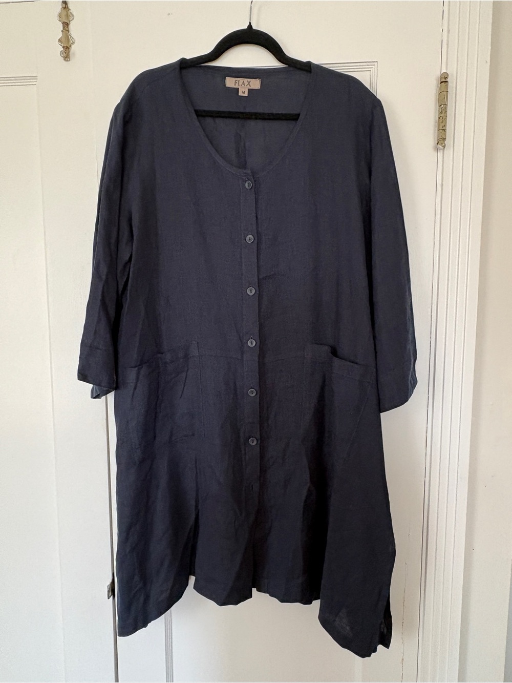 FLAX Linen Button-Front Tunic in Navy Blue